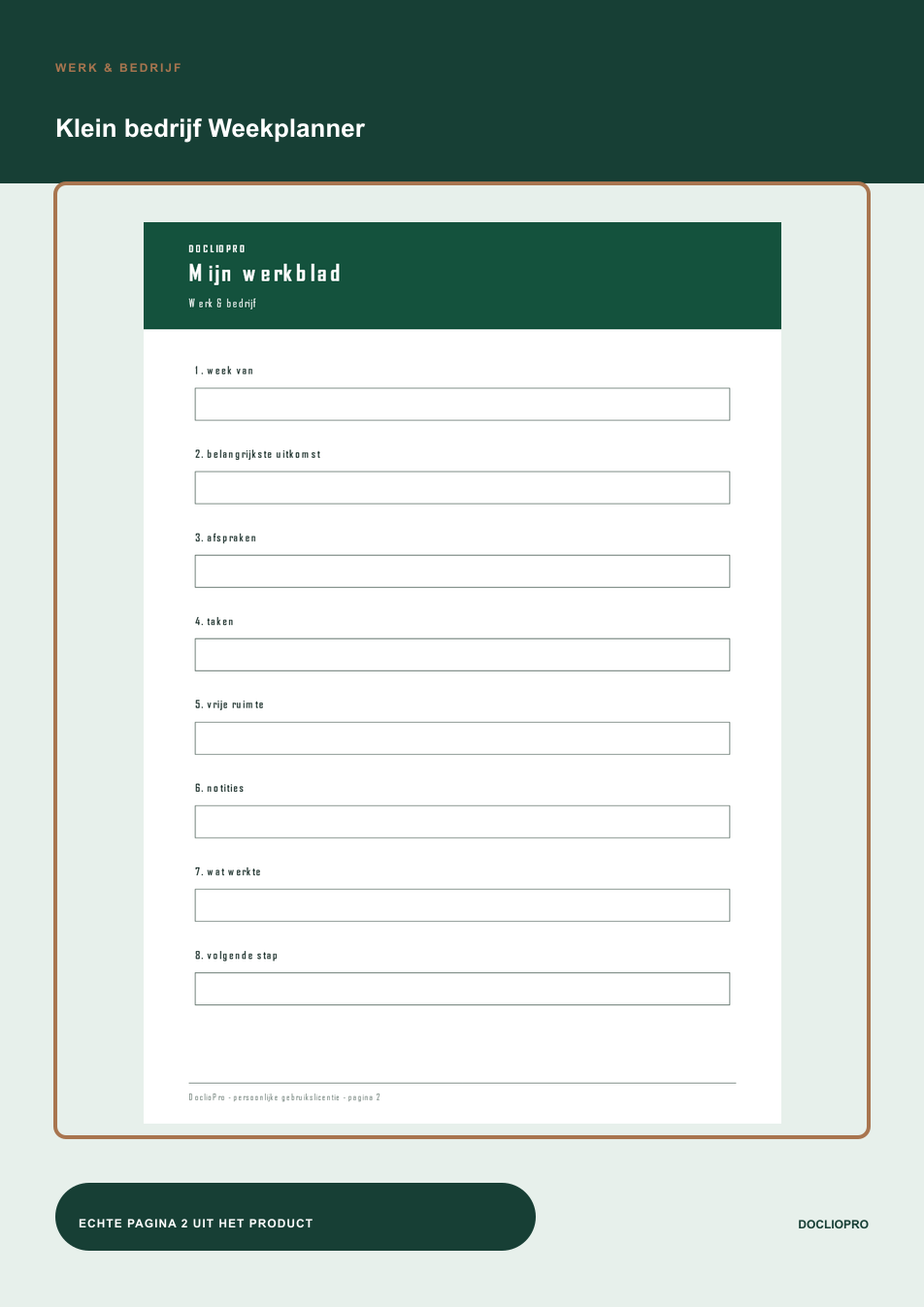 Inhoudsvoorbeeld 2 van Klein bedrijf Weekplanner
