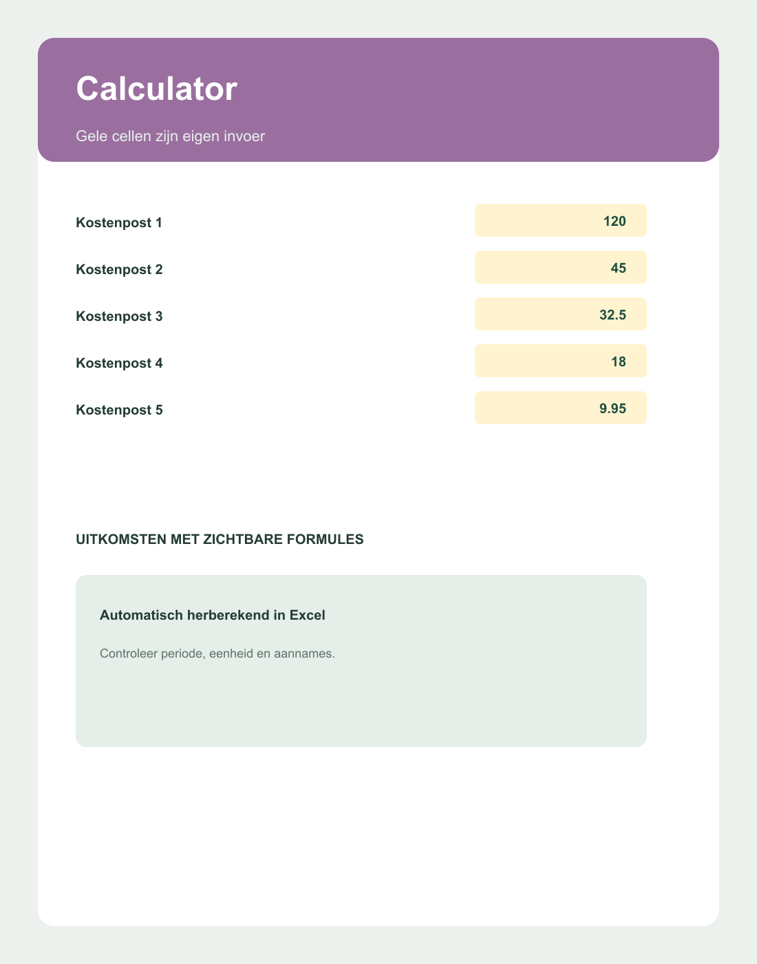Inhoudsvoorbeeld 2 van Content Kosten Totaalcalculator
