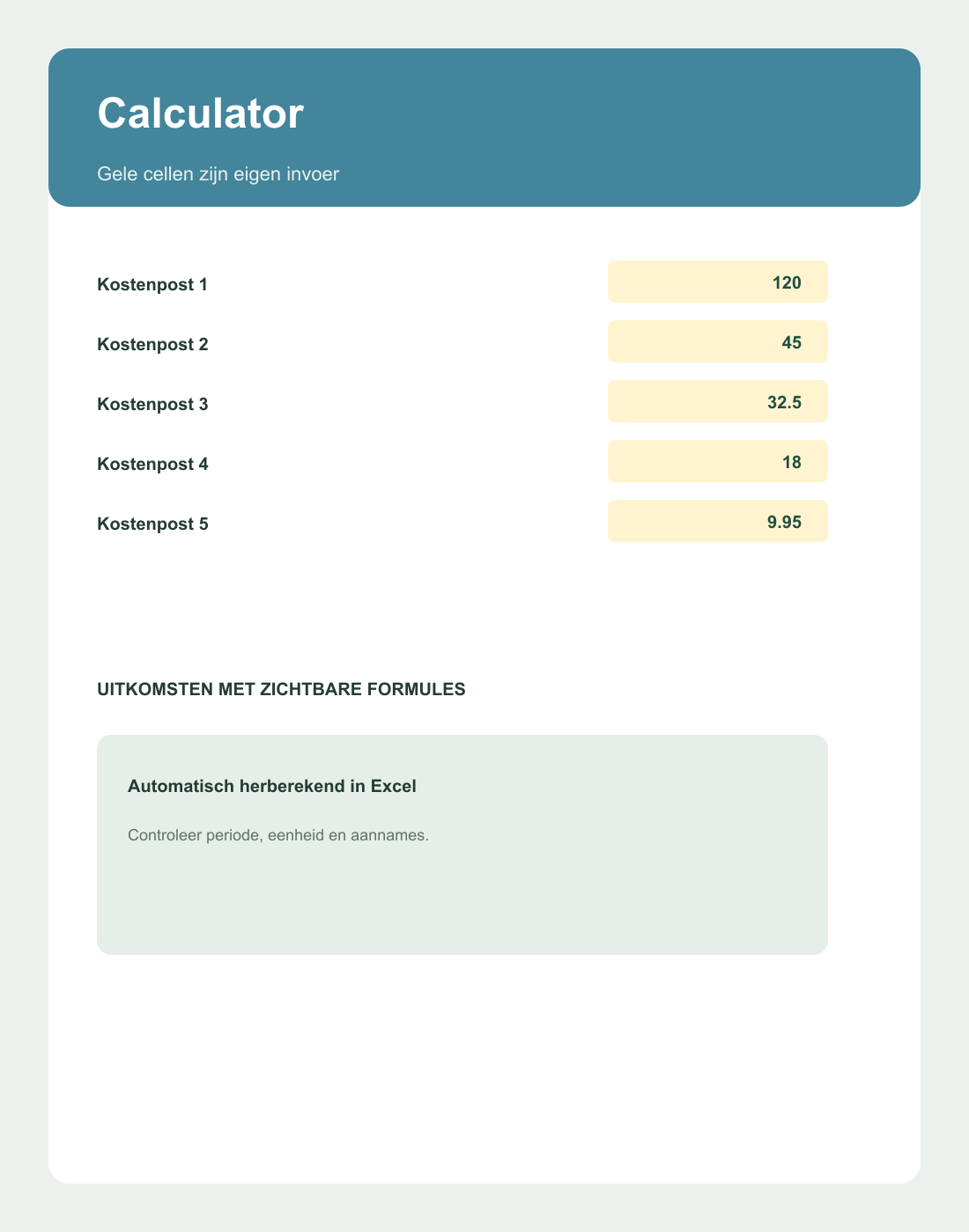 Inhoudsvoorbeeld 2 van Freelance Kosten Totaalcalculator