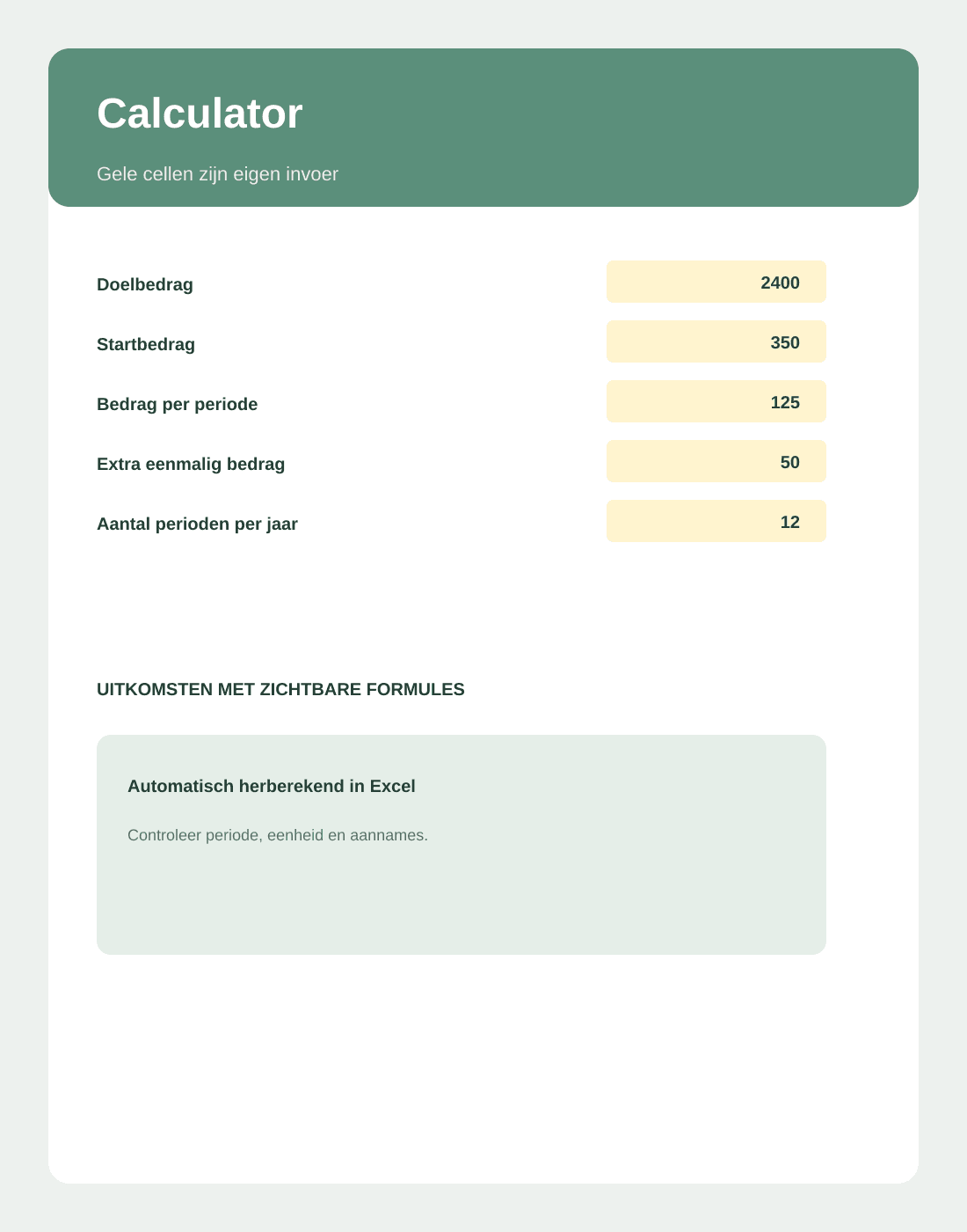 Inhoudsvoorbeeld 2 van Huishouden Doel & Termijncalculator