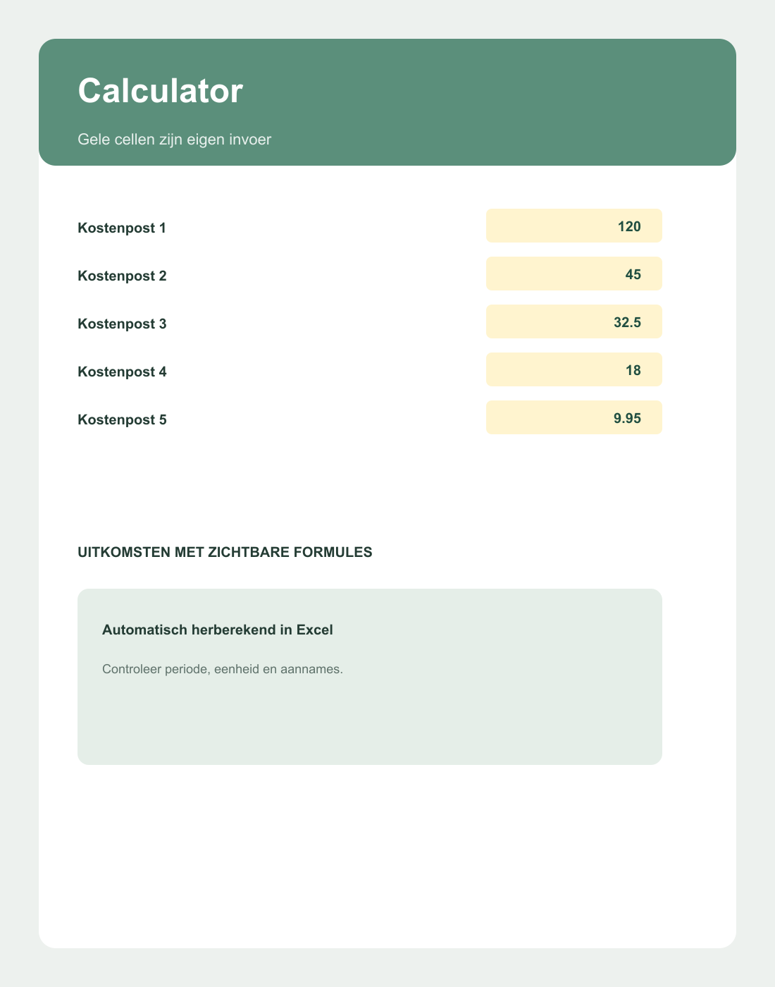 Inhoudsvoorbeeld 2 van Huishouden Kosten Totaalcalculator