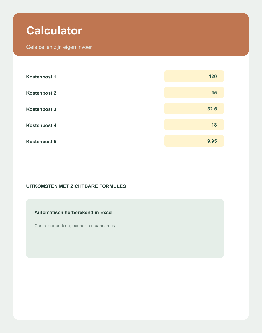 Inhoudsvoorbeeld 2 van Online Verkoop Kosten Totaalcalculator