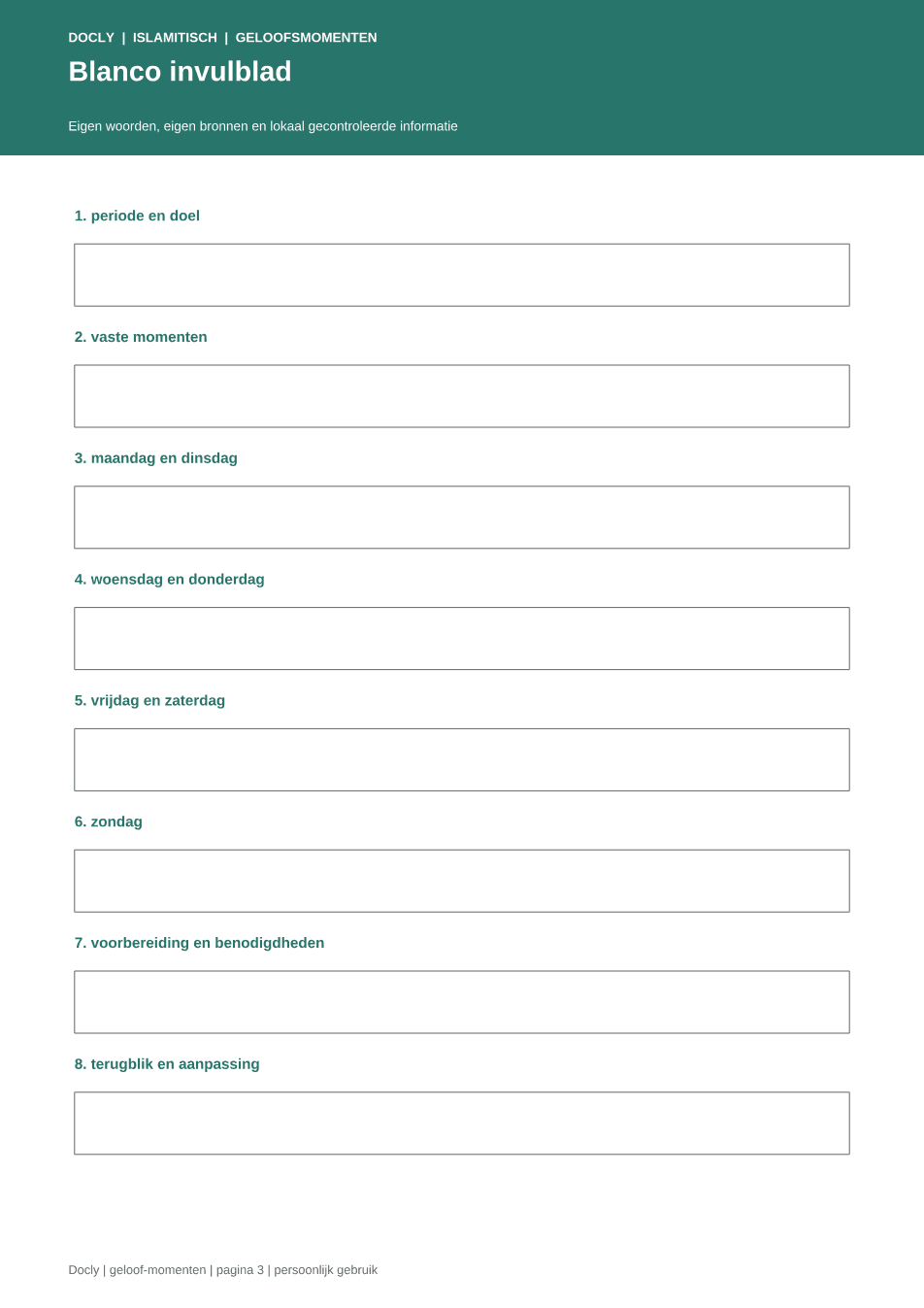 Inhoudsvoorbeeld 2 van Islamitisch Persoonlijk weekritme Weekplanner