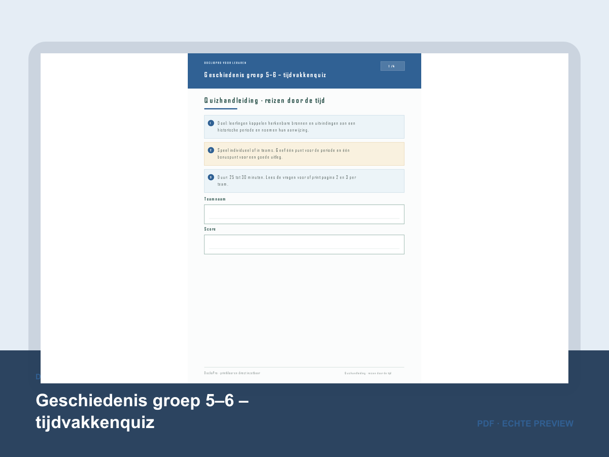 Voorbeeld van Geschiedenis groep 5–6 – tijdvakkenquiz