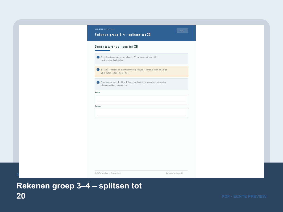 Voorbeeld van Rekenen groep 3–4 – splitsen tot 20