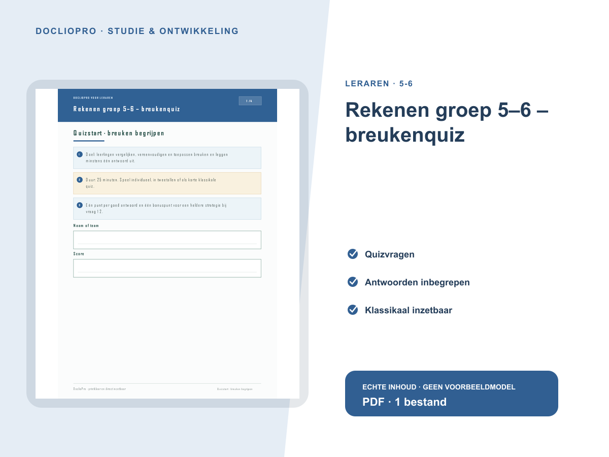 Voorbeeld van Rekenen groep 5–6 – breukenquiz
