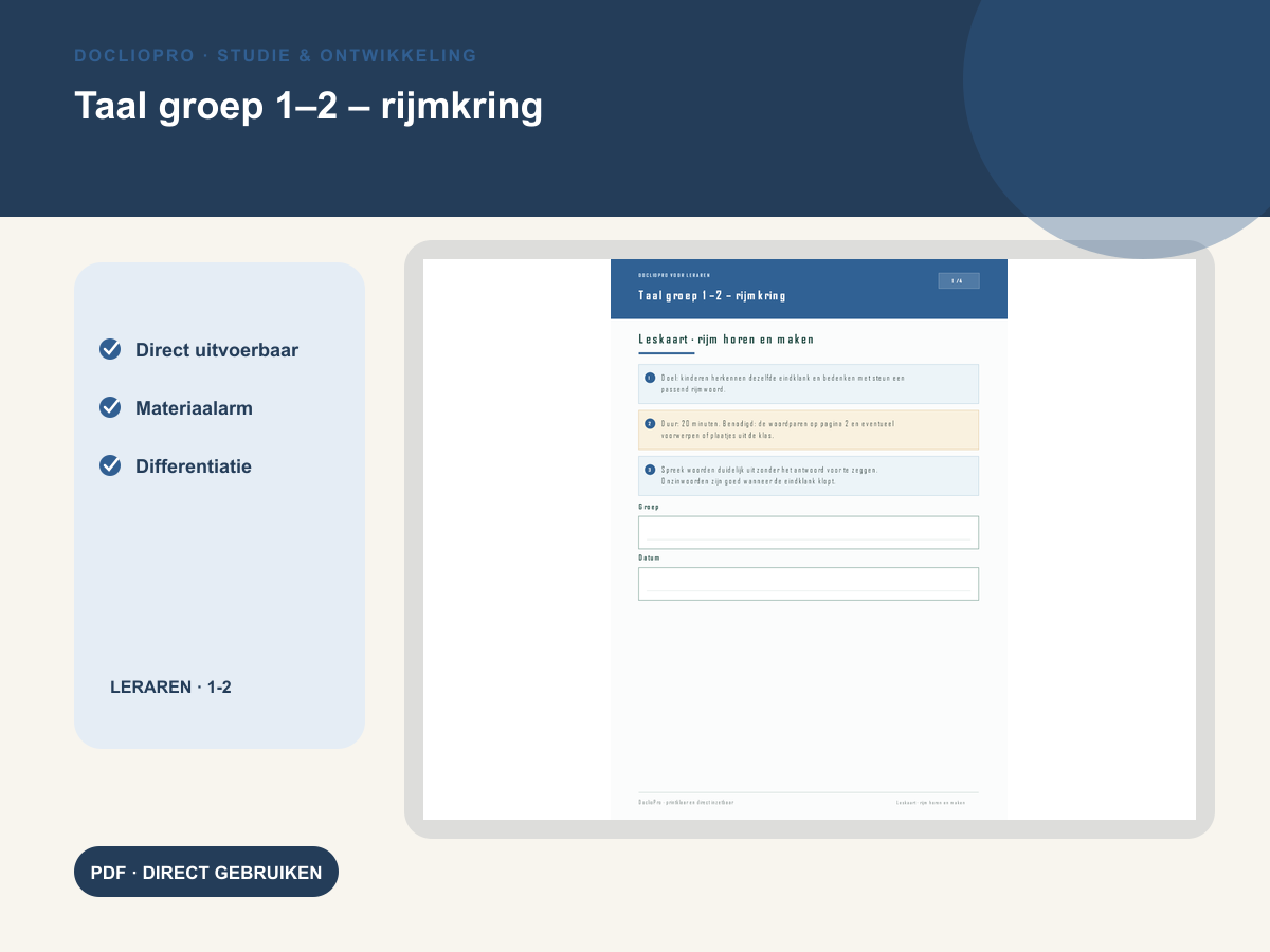 Voorbeeld van Taal groep 1–2 – rijmkring