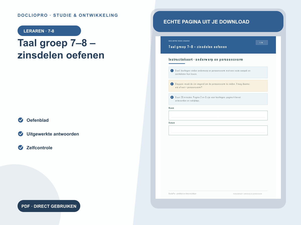 Voorbeeld van Taal groep 7–8 – zinsdelen oefenen
