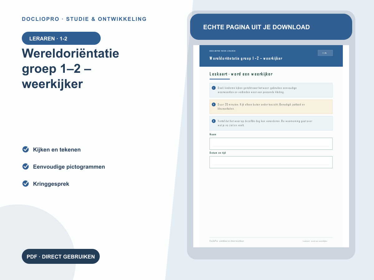 Voorbeeld van Wereldoriëntatie groep 1–2 – weerkijker