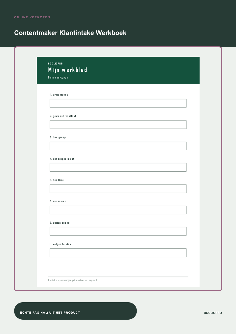 Inhoudsvoorbeeld 2 van Contentmaker Klantintake Werkboek