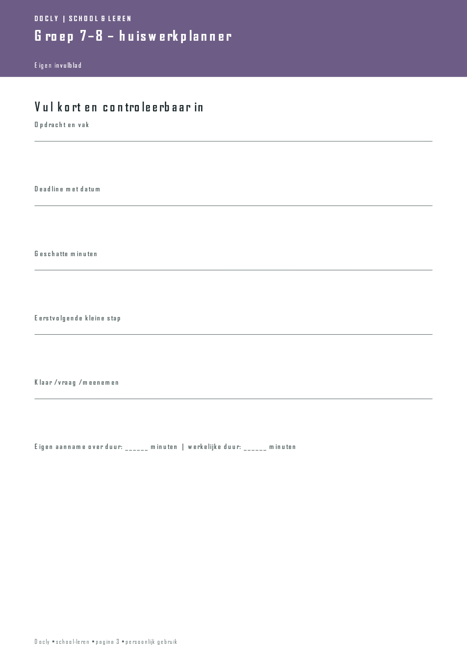 Inhoudsvoorbeeld 2 van Groep 7–8 – huiswerkplanner