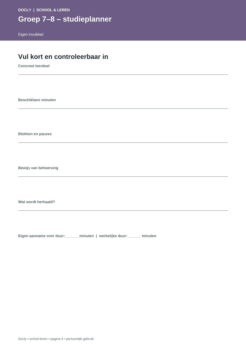 Inhoudsvoorbeeld 2 van Groep 7–8 – studieplanner