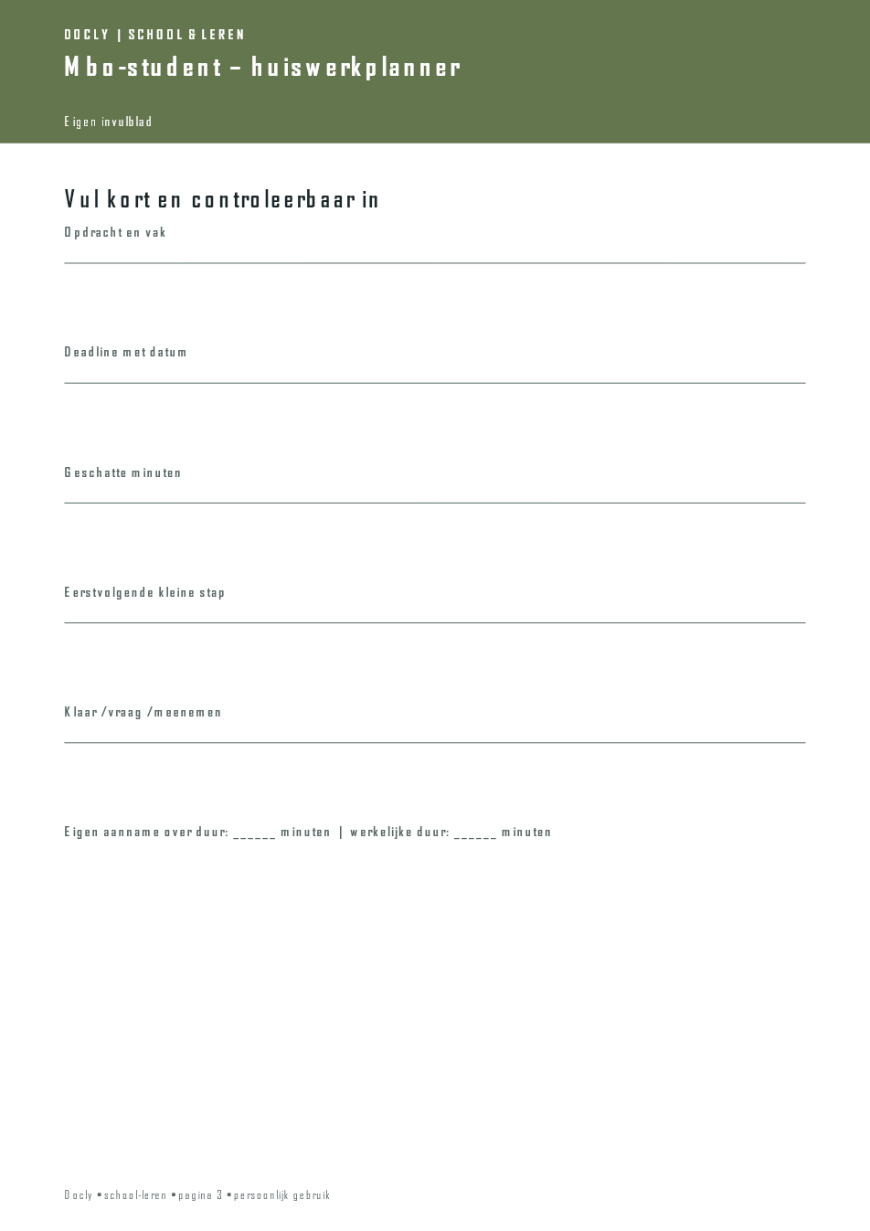 Inhoudsvoorbeeld 2 van Mbo-student – huiswerkplanner