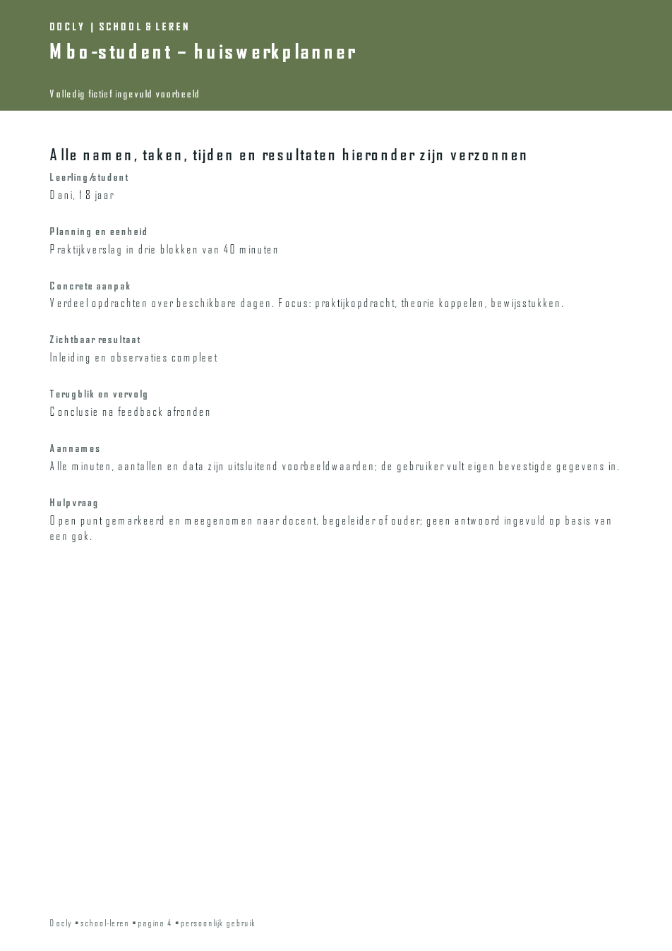 Inhoudsvoorbeeld 3 van Mbo-student – huiswerkplanner