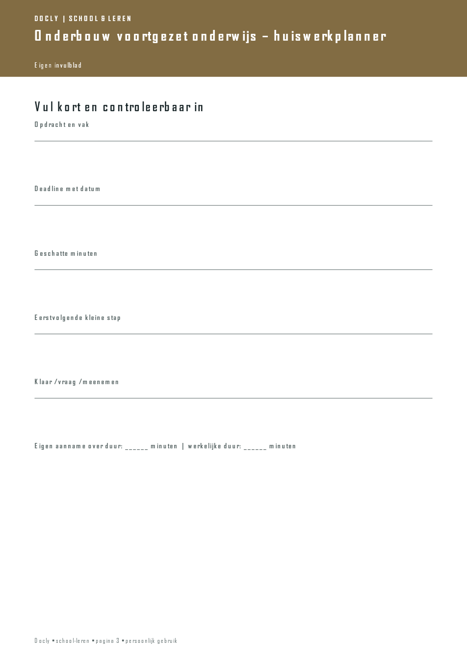 Inhoudsvoorbeeld 2 van Onderbouw voortgezet onderwijs – huiswerkplanner
